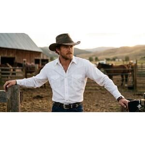 Wrangler 71105WH Western Pearl Snap Shirt Made in USA White SZ M 16 Cowboy Core